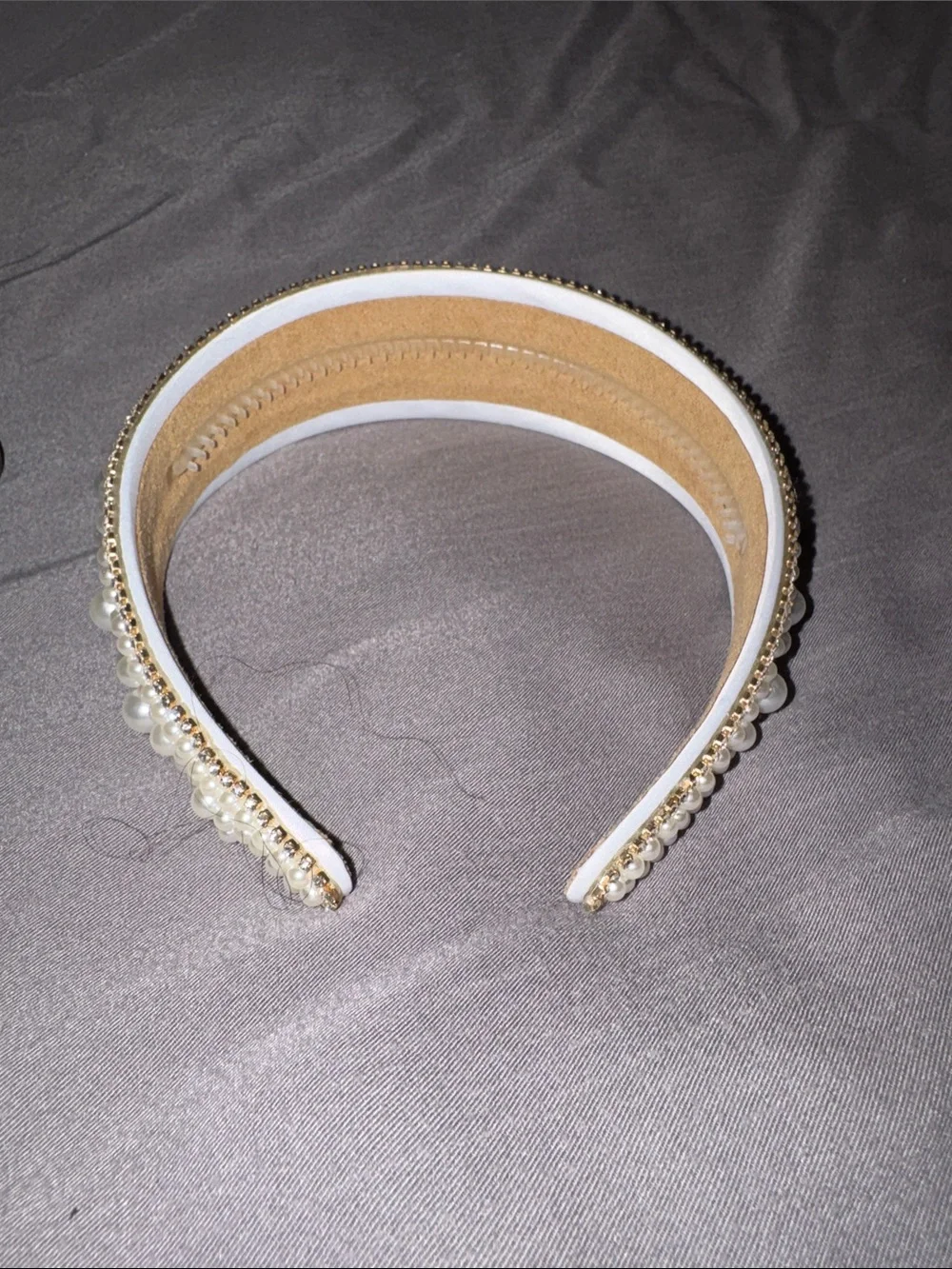 Pearl-Embellished Padded Headband - Cream